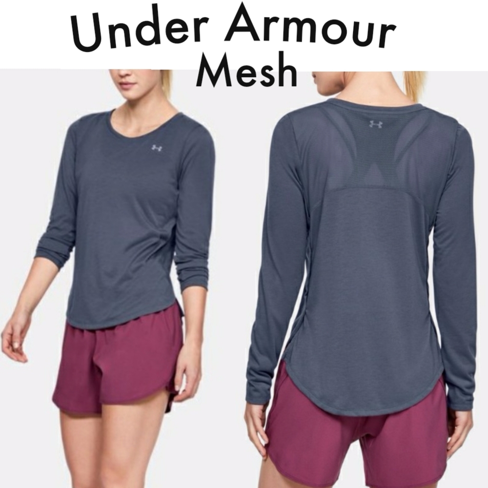 Under Armour Wm's Whisperlight Long Sleeve Active Top w/ Mesh Back Panel Blue Sm